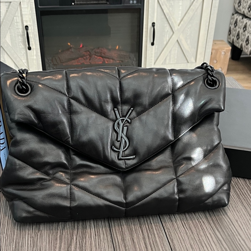 Large Size, Authentic, Pristine, Yves Saint Laurent Black Quilted Shoulder Bag